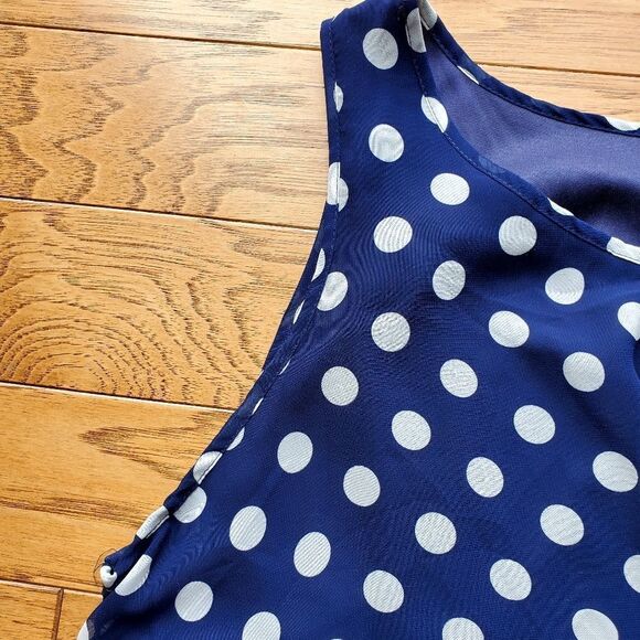🔹️NWT Robert Louis Blue Polka Dot Print Sleeveless Dress XLarge - Picture 3 of 8